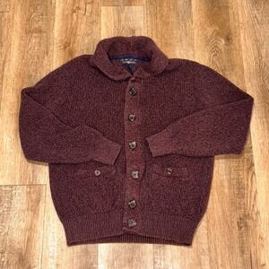 Club Room Mens Burgundy Shawl Collar Cotton Knit Button Front Cardigan Sweater M